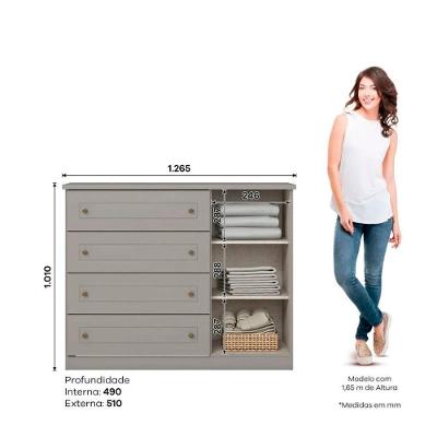 Conjunto Guarda Roupa E Cômoda Americana Henn Cinza