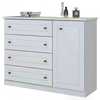 Cômoda Americano 4 Gavetas em MDF com Puxador Plástico Branco Fosco