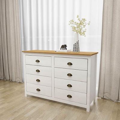 Cômoda Topázio 8 Gavetas Madeira Maciça Puxador Metal Branco Freijó com Corrediça Telescópica