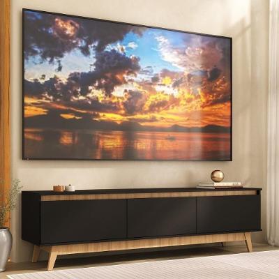 Rack Para Tv Até 80 Polegadas 180cm 3 Portas Retrô Multimóveis MP1103 Preto-madeirado