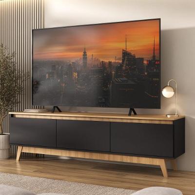 Rack Para Tv Até 75 Polegadas 180cm 3 Portas Retrô Multimóveis MP1102 Madeirado-preto