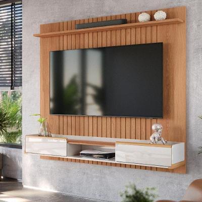 Painel Para Tv Até 70 Polegadas Com 2 Gavetas 1 Prateleira Atlas Jequitibá/off White - Lukaliam