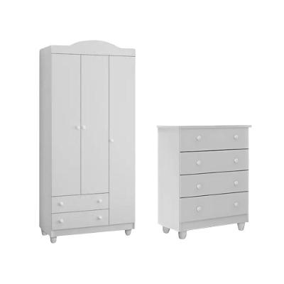 Kit Cômoda e Guarda Roupa Lara em MDF Moderno com Gavetas Branco