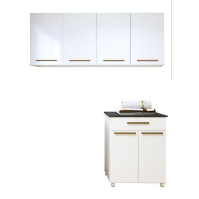 Lavanderia Modulada 2 Armários Aéreo 1 Balcão Teresópolis - Kaiki Móveis Branco