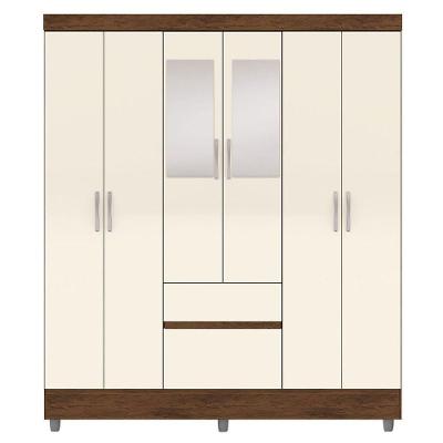 Guarda-roupa Casal 6 Portas 2 Gavetas Com Espelho Ideval Imbuia-champanhe