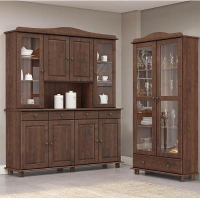 Conjunto Cozinha: Cristaleira 8 Portas 4 Gavetas E Vitrine 2 Portas 1 Gaveta Café Rubi Madeira Pinus - Finestra