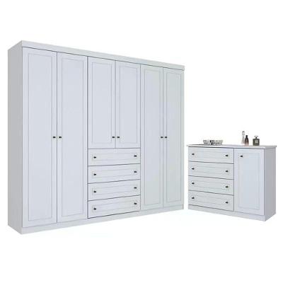 Jogo de Quarto Americano Roupeiro 6 Portas Cômoda 4 Gavetas MDF e MDP 262 cm Branco Móveis Henn