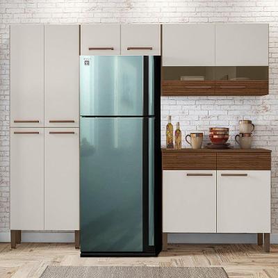 Armário de Cozinha Compacta Nala 8 Portas 2 Gavetas MDF Nogueira Off White Cp-ripado