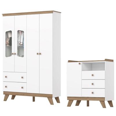 Guarda Roupa 4 Portas E Comoda 3 Gavetas Confete Branco Jequitiba Hp Henn Branco Jequitiba Hp