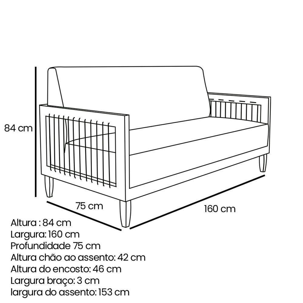 Sofá Living 2 Lugares Marilia 1,60m Linho Natural Base Em Madeira Castanho - Pallazio - 2