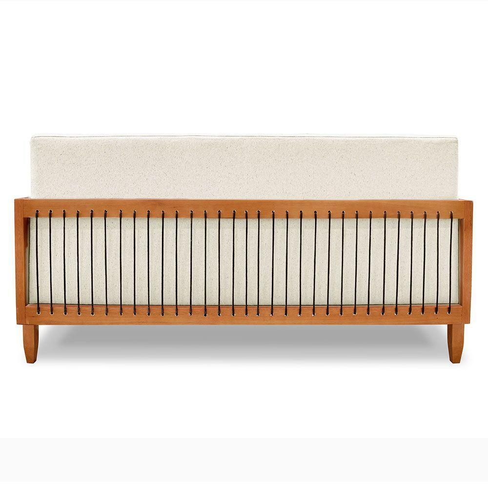 Sofá Living 2 Lugares Marilia 1,60m Linho Natural Base Em Madeira Castanho - Pallazio - 5