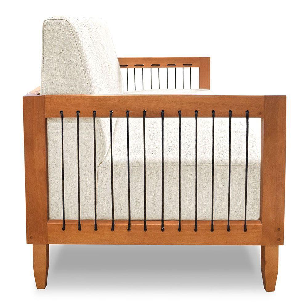 Sofá Living 2 Lugares Marilia 1,60m Linho Natural Base Em Madeira Castanho - Pallazio - 6