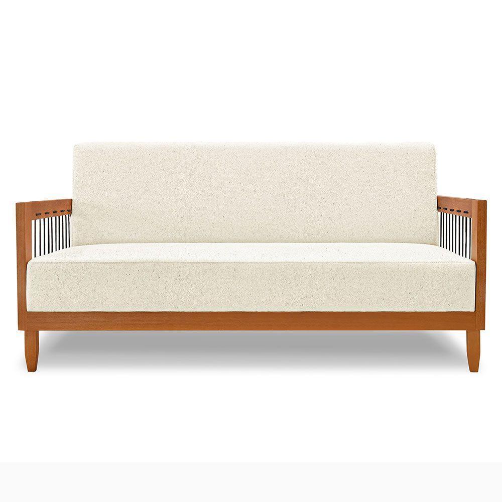 Sofá Living 2 Lugares Marilia 1,60m Linho Natural Base Em Madeira Castanho - Pallazio - 7