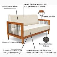 Sofá Living 2 Lugares Marilia 1,60m Linho Natural Base Em Madeira Castanho - Pallazio - 3