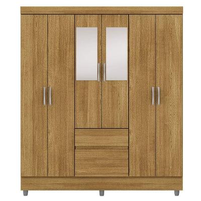 Guarda-roupa Casal 6 Portas 2 Gavetas Com Espelho Ideval Nature