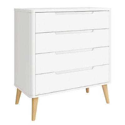 Cômoda Gaveteiro Infantil Boom 4 Gavetas MDF Branco Fosco com Pés Madeira Natural