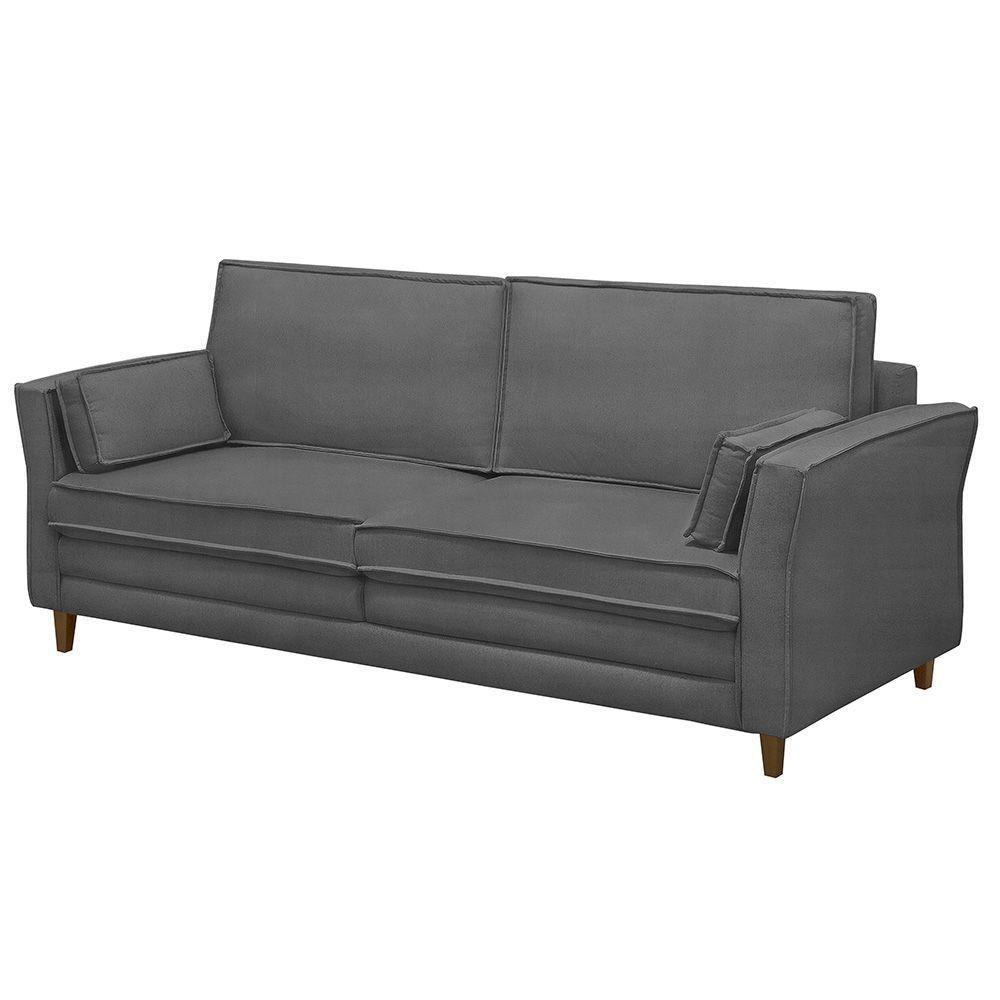 Sofá Living 3 Lugares 200Cm Pés Madeira Efraim F05 Veludo Grafite - Mpozenato - 1