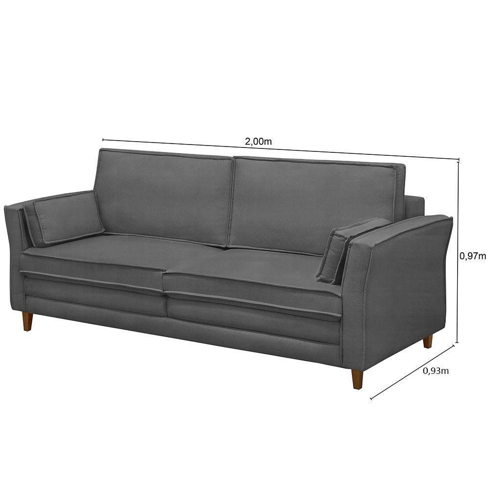 Sofá Living 3 Lugares 200Cm Pés Madeira Efraim F05 Veludo Grafite - Mpozenato - 2