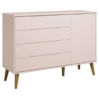 Cômoda com Porta Elfe 4 Gavetas em MDF com Puxadores Embutidos Rosa Acetinado