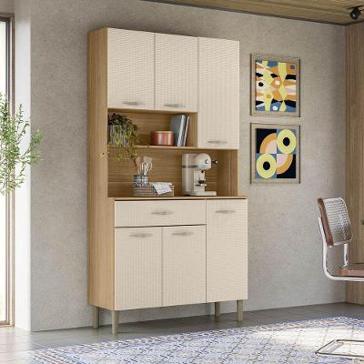 Armário de Cozinha Compacta Apolo 6 Portas 1 Gaveta MDF 111cm Freijó-Soft
