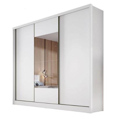 Guarda Roupa Casal Medelim 3 Portas 4 Gavetas Neve Com Espelho - Novo Horizonte