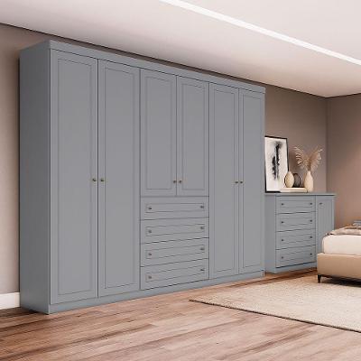 Conjunto Quarto Henn Americana 2 Peças 7 Portas 8 Gavetas Cinza