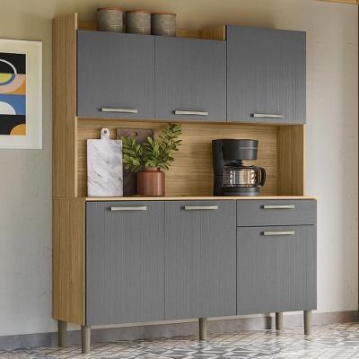 Armário De Cozinha Compacta Mdf 6 Portas 1 Gaveta Berlin Plus - Freijó/gris