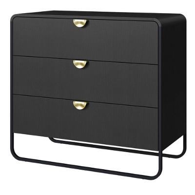 Cômoda Luna 3 Gavetas em MDP Preto com Base Metálica Contemporânea 90 cm Largura