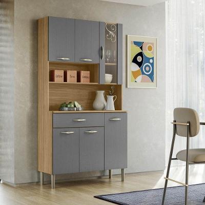 Armário Cozinha Compacta Golden 6 Portas 1 Gaveta MDF Freijó Gris Cinza