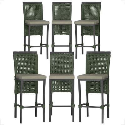 6 Banqueta Em Alumínio Roma Preta Corda Náutica Tecido 8 Verde