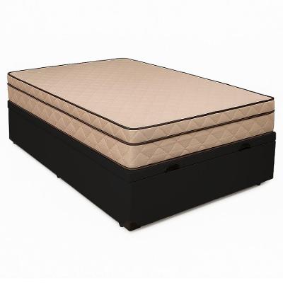Cama Baú Casal 138 Tecido Sintético Preto Com Colchão Polônia Bello Box - D28 66x138x188
