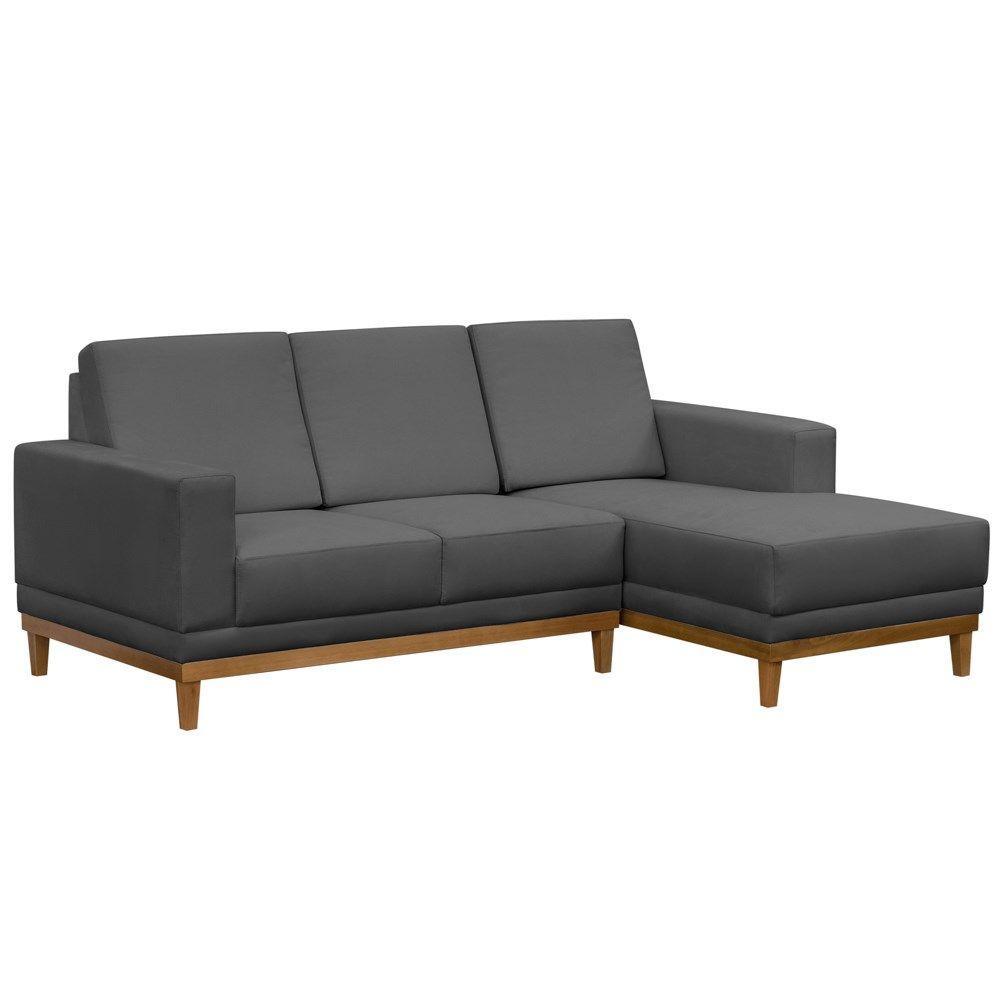 Sofá Kayrós 200cm 3 Lugares com Chaise D05 Suede Cinza - 1