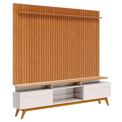 Rack Bancada Classic 2 Gavetas Com Nicho E Painel Para Tv Suspenso Ripado Loft 2.2 Off White Nature - Imcal