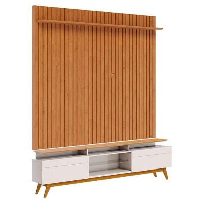 Rack Bancada Classic 2 Gavetas Com Nicho E Painel Para Tv Suspenso Ripado Loft 1.8 Off White Nature - Imcal