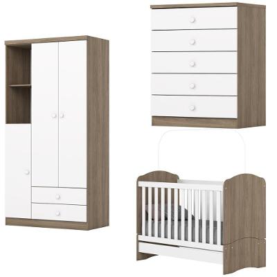 Quarto Infantil 3 Pecas Berco Mini Cama Bala De Menta Rustico Branco Henn Rustico Branco