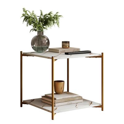 Mesa Lateral Quadrada G7002 Com Pés De Metal Marmore Branco/dourado Marmore Branco/dourado