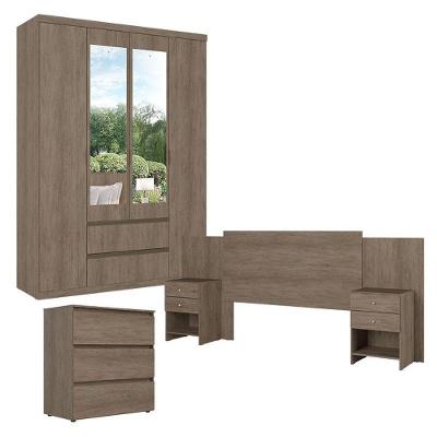 Guarda Roupa Solteiro Nobre Slim Glass 4 Portas 5 Gavetas MDF MDP Rustic THB Móveis