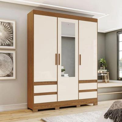 Guarda-roupa Solteiro 3 Portas 4 Gavetas Henn Briz Nature/off White