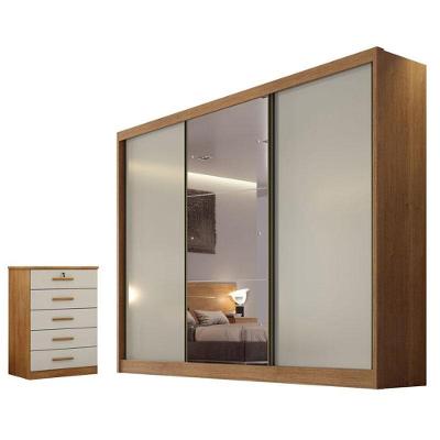 Guarda Roupa Casal Sonetto Com Espelho E Gaveteiro Suiça Cumaru 25 Fendi - Horizonte