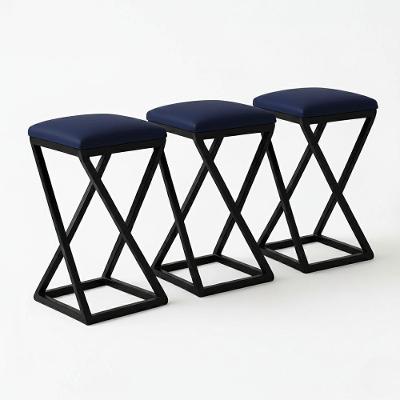 Kit 3 Banco Banqueta 80 Cm Alta Bancada Ferro Bistrô Corino Azul Marinho