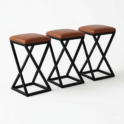 Kit 3 Banco Banqueta 80 Cm Alta Bancada Ferro Bistrô Corino Marrom