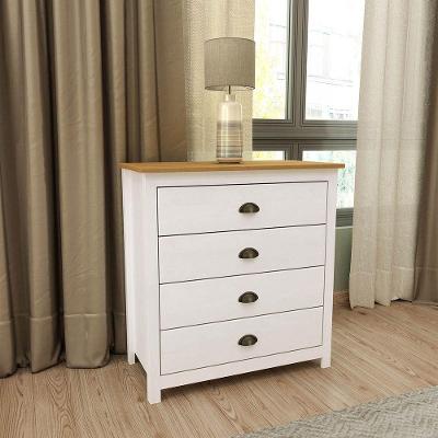 Cômoda 9101BF 4 Gavetas em Madeira Maciça com Puxador Metálico Branco Freijó Topázio