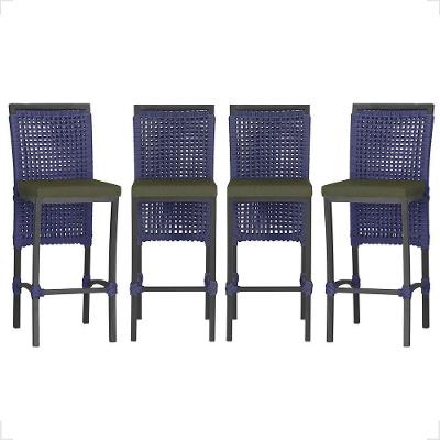4 Banqueta Em Alumínio Roma Preta Corda Náutica Tecido 13 Azul
