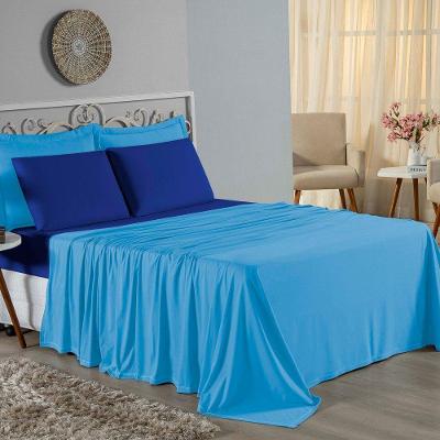 Jogo De Cama Queen Nobre 4 Peças Lençol Com Elástico De 30cm De Altura Malha 100% Algodão - Turquesa / Royal