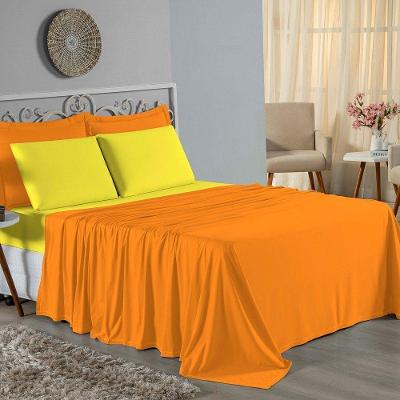 Jogo De Cama Queen Nobre 4 Peças Lençol Com Elástico De 30cm De Altura Malha 100% Algodão - Laranja / Amarelo
