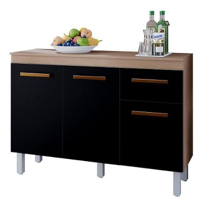 Balcão Com Tampo Vitória 3 Portas 118 Cm Moblis Cor:savana Preto