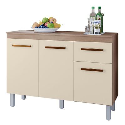Balcão Com Tampo Vitória 3 Portas 118 Cm Moblis Cor:savana Off White
