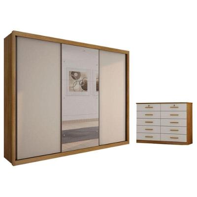 Guarda Roupa Casal Palazzo Com Espelho E Gaveteiro Milão Com Chave Cumaru 25 Fendi - Novo Horizonte