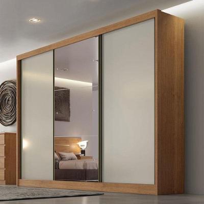 Guarda Roupa Casal Ambiente Sonetto 3 Portas 4 Gavetas Cumaru 25 Fendi Com Espelho - Novo Horizonte