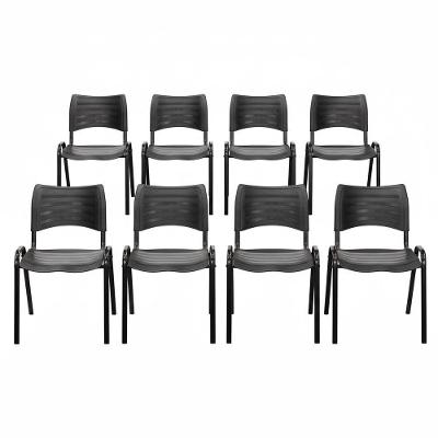 Kit 8 Cadeiras Iso Fixa Empilhável Reforçada Para Recepção, Escritório, Igreja Cor Preta - Combo Stock
